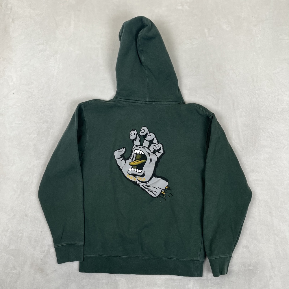 Santa Cruz Hoodie Mens Small Green Fleece Pullover Screaming Hand Graphic Logo